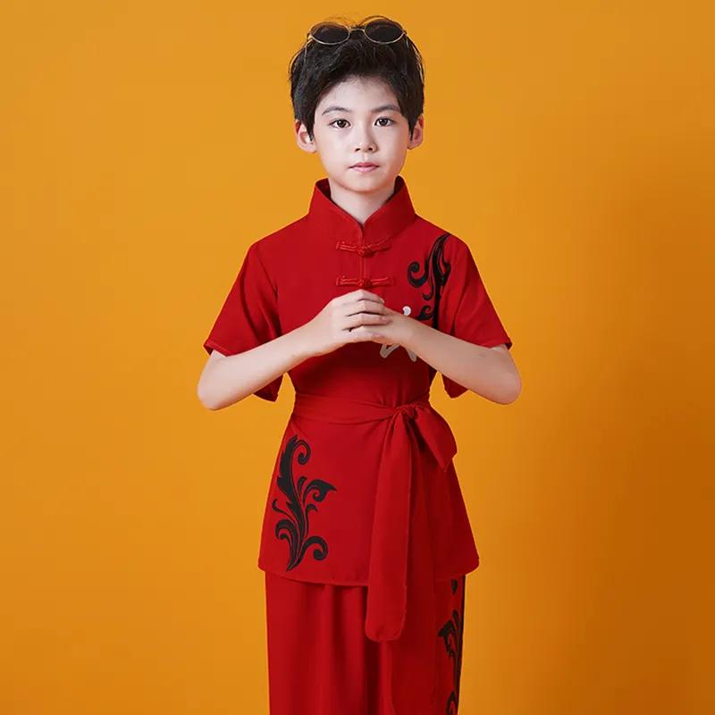 Children's Chinese Style Martial Arts Uniforms Stretch Cotton Practice Uniforms Long-sleeved Martial Arts Hall Boys and Girls Tai Chi Kung Fu Costumes