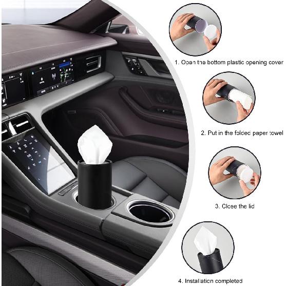 4 PCS Car Tissues Holder, Car Cup Holder Refillable Travel Tissues Tube With Facial Tissues, Portable Cylinder Round Tissue Boxes Container Decor For