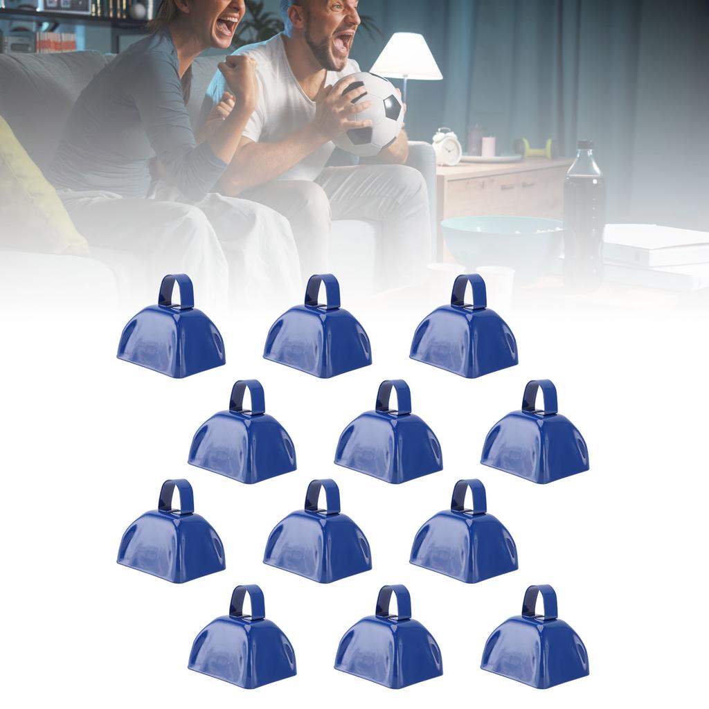 12Pcs 3in Blue Metal Cowbell Noisemaker with Handle for Football Games Sporting Events Festival