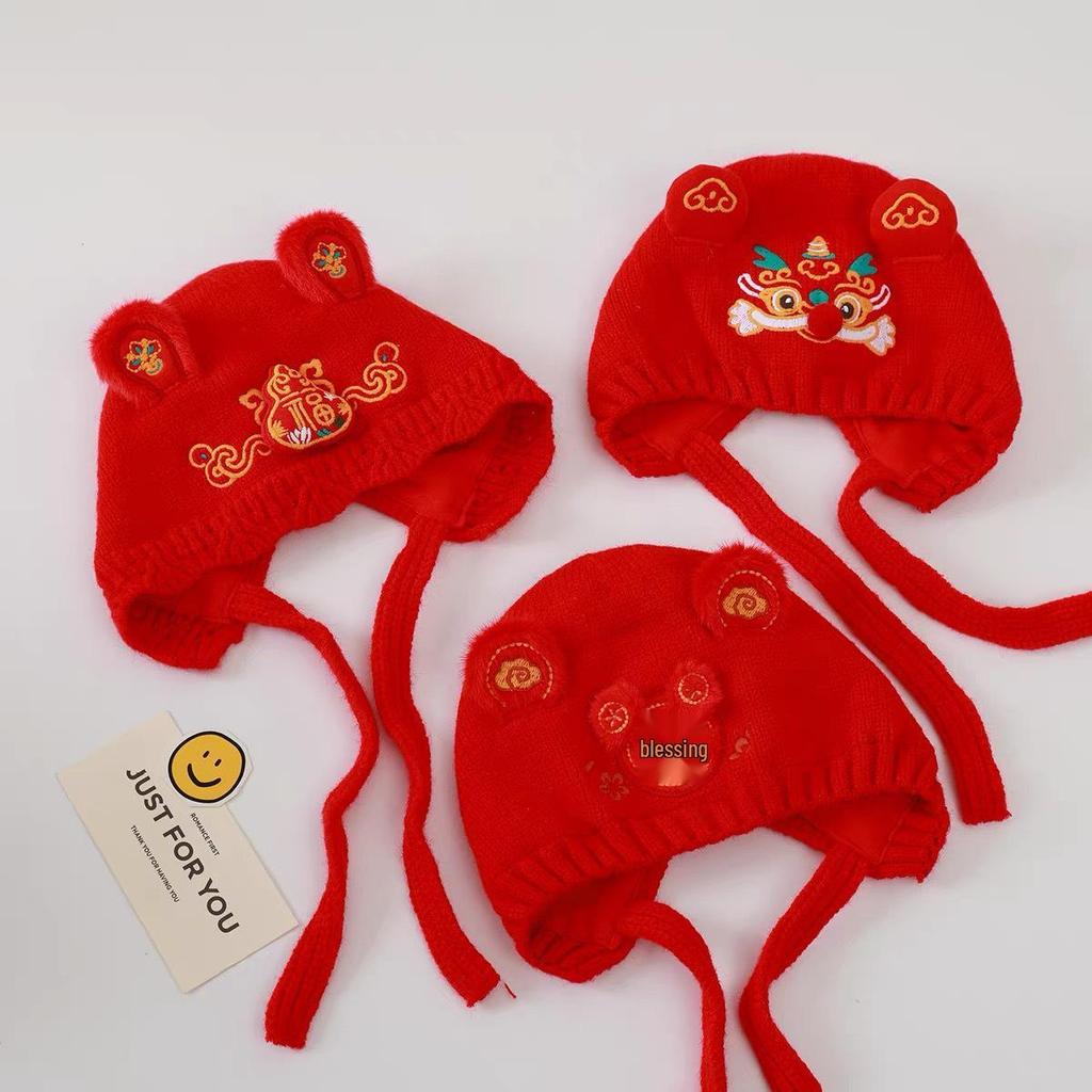 Baby Red Wool Hat with Ear Protection - Autumn/Winter Celebration for Boys & Girls