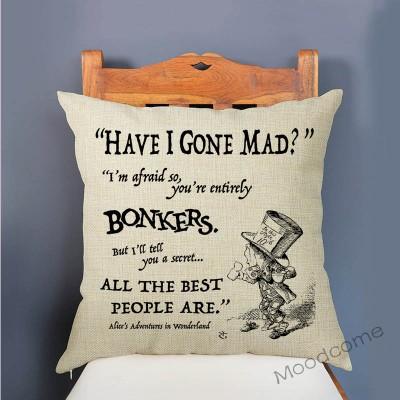 18" Alice In Wonderland Mad Hatter Cheshire Cat Children Fairy Tale Home Decoration Throw Pillow Case Cotton Linen Cushion Cover