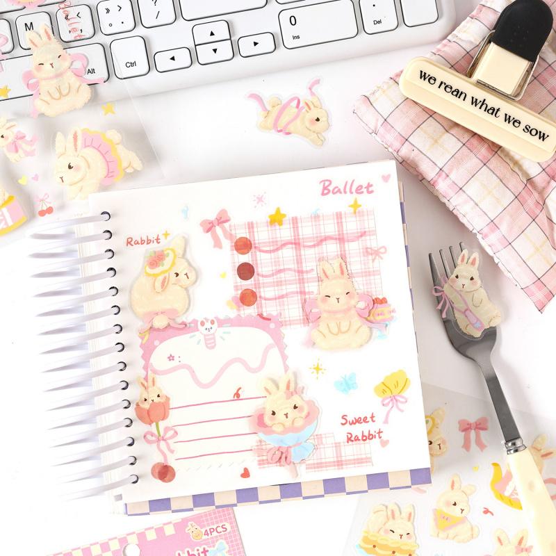 4-Sheet Lovely Cartoon Cat and Dog Stickers, Charming Pet Motifs Ideal for Decorating Journals and Handmade Cards