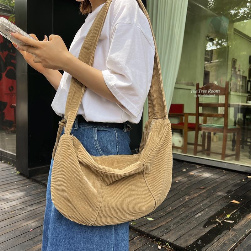 Leichte Cordtasche, einfarbig, Umhängetasche für Damen, Reise-Umhängetasche