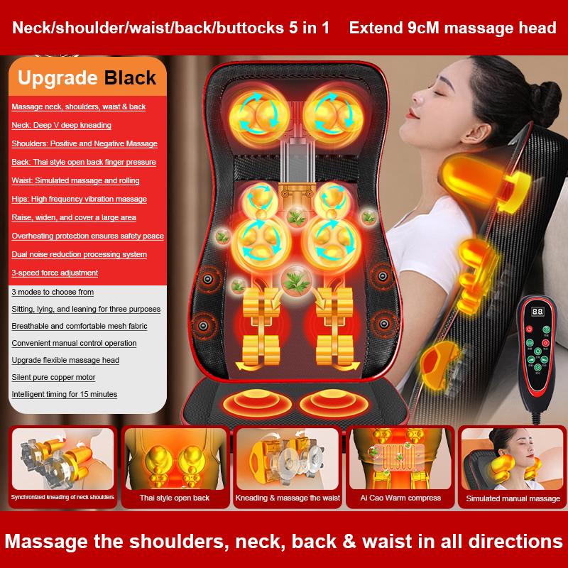 Cervical Spine Massage Pad Tool Neck Waist Full Body Vibration Shiatsu Heat Kneading Massage Chair Cushion for Home & Office Use