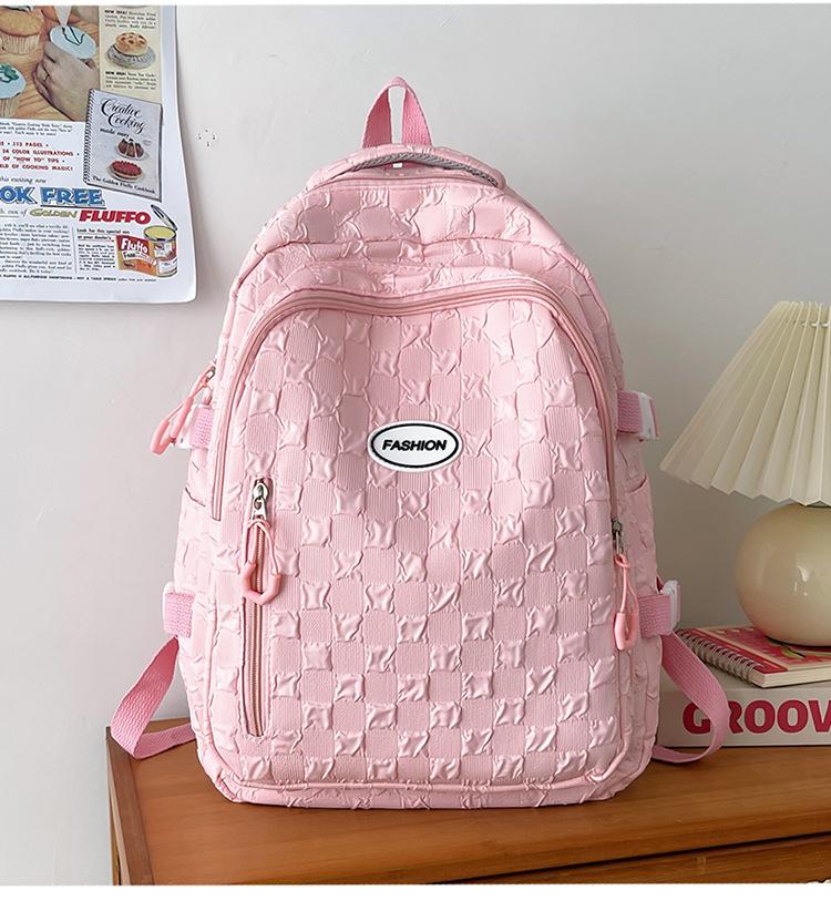 Schoolbag Spring and Summer New Middle School Student School Bag Female Korean Edition Campus Style Rhombus Fashion High School Student Large Capacity