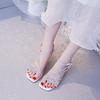 Fine with Butterfly Rhinestone Temperament Sandals Summer Square Head Foreign Air Fairy Everything Match High Heels