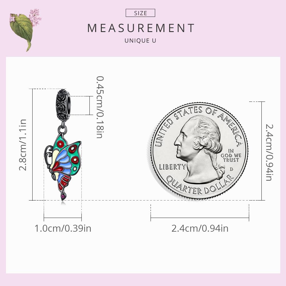 WOSTU 925 Sterling Silver Plated Black Gold Colorful Rose Butterfly Pendant Animal Charm Beads Fit Original DIY Bracelet Jewelry
