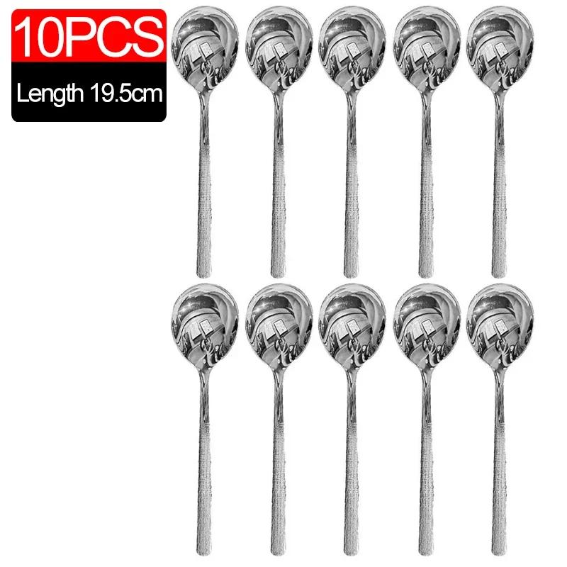 10/Szt. Łyżka ze stali nierdzewnej Srebrna Kreatywność Długi uchwyt Łyżka stołowa Mieszanie Łyżki deserowe do Akcesoriów Kuchennych Gadżety