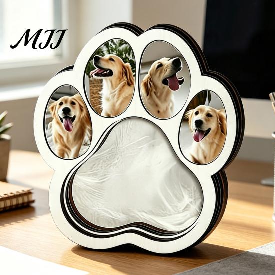 Pet Keepsake Memorial Frame Wooden Paw?Shaped Picture Frame, Photo with Fur Cat Remembrance Storage Compartment, Loss Tabletop Ornament for Dog Box