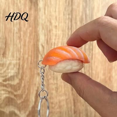 Keychain Pendant Simulated Salmon Sushi Stress Relief Toy with Hanging Food Texture Chain 3D Printed Ornament for Backpack School Bag Portable