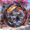 2D Flat Bohemian Style Three Wolves Mountain Scene Acrylic Decoration Sign, Stained Glass Design, Home Decor Plaque Hanging Wall Art Decorative Garden