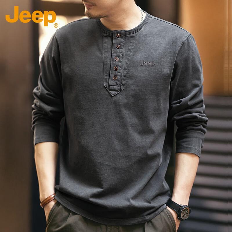Jeep Men's Autumn/Winter Henley Heavy Long Sleeve T-Shirt