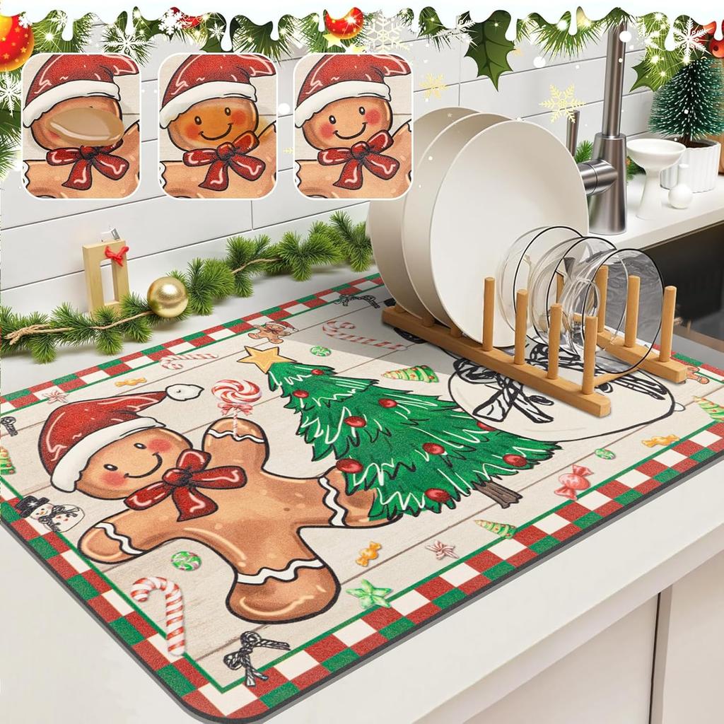 Vikama Christmas Gingerbread Man Kitchen Drain Pad, Tableware Drying Pad, Coffee Machine Pad, Christmas Restaurant Decoration