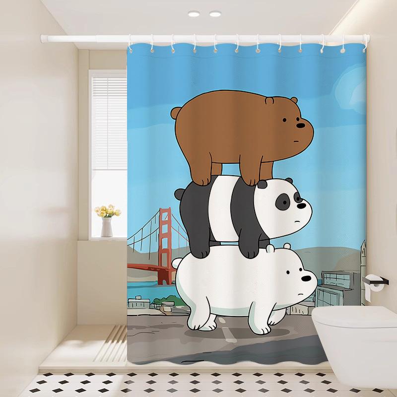Bathroom Partition Curtain Waterproof Cloth Shower Curtain Bathroom Blocking Curtain Fabric Curtain Non-Punching Bath Privacy Hanging Curtain