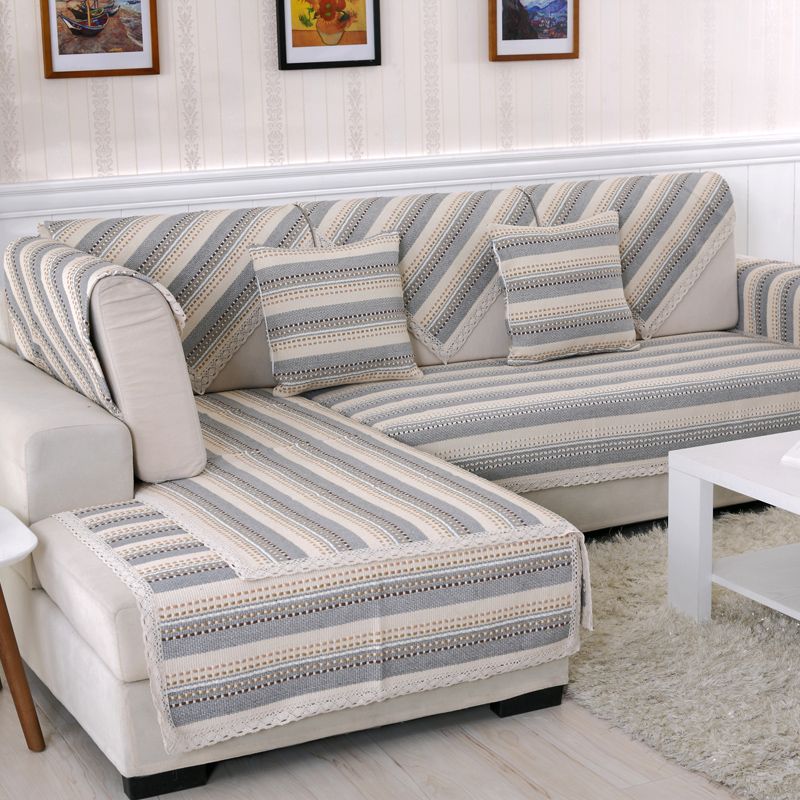 

Хлопково-льняная нескользящая ткань Современная наволочка-подушка для подлокотника Cotton and linen gray Stripes 50*50cm(1)