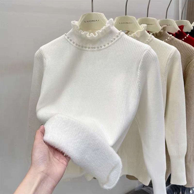 Damen Rollkragenpullover Kaschmir Strickpullover Samtgefüttert Warm Damen Pullover Herbst Winter Damenpullover