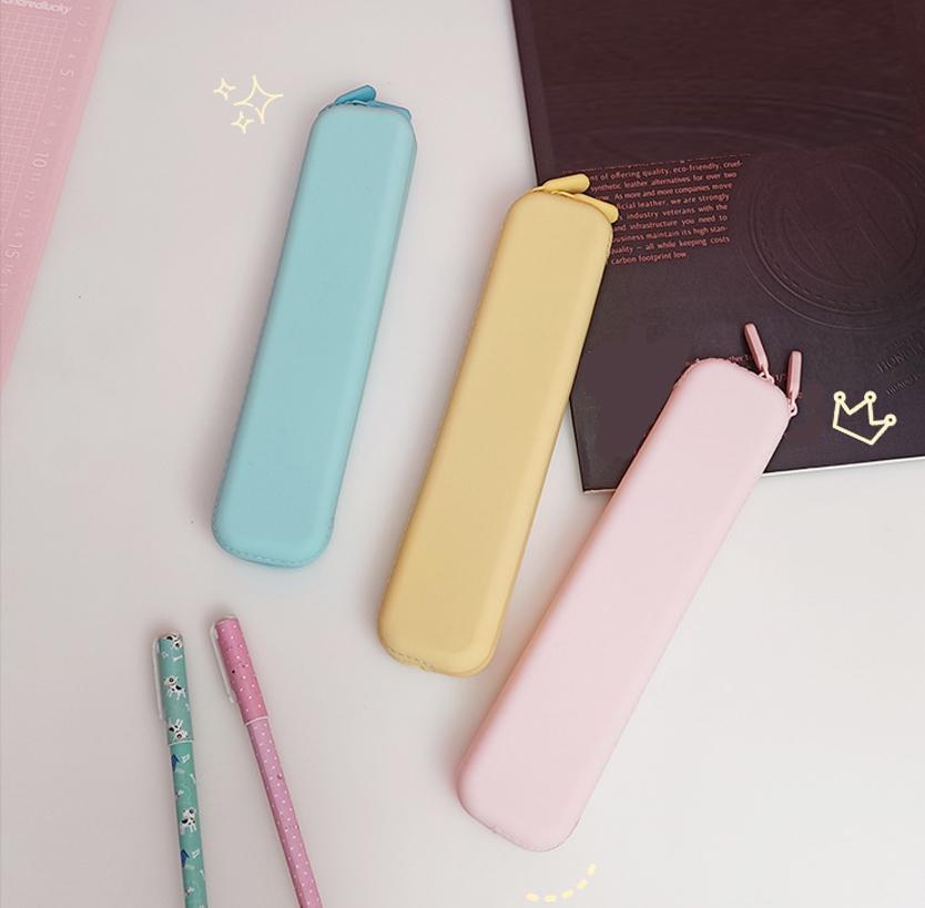 Silicone Pencil Case Compact Student Pencil Bag Simple Color Pen Holder Premium Stationery Storage Bag For Back To School Gift