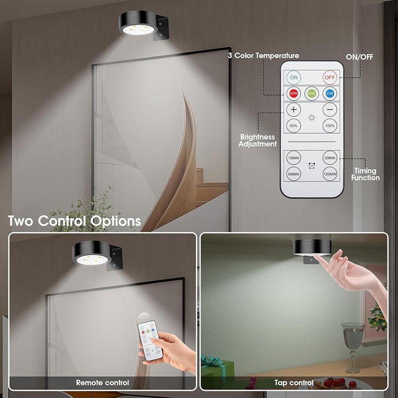 Magnetic Battery Operated LED Picture Light With Remote Dimmable Timer 3 Modes Art Display Lamp Black