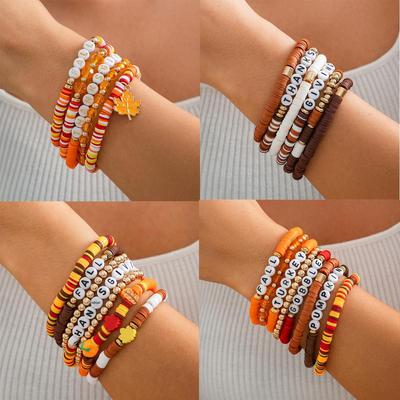 European & American Soft Clay and Acrylic Beaded Bracelet Set - Thanksgiving Ins Style