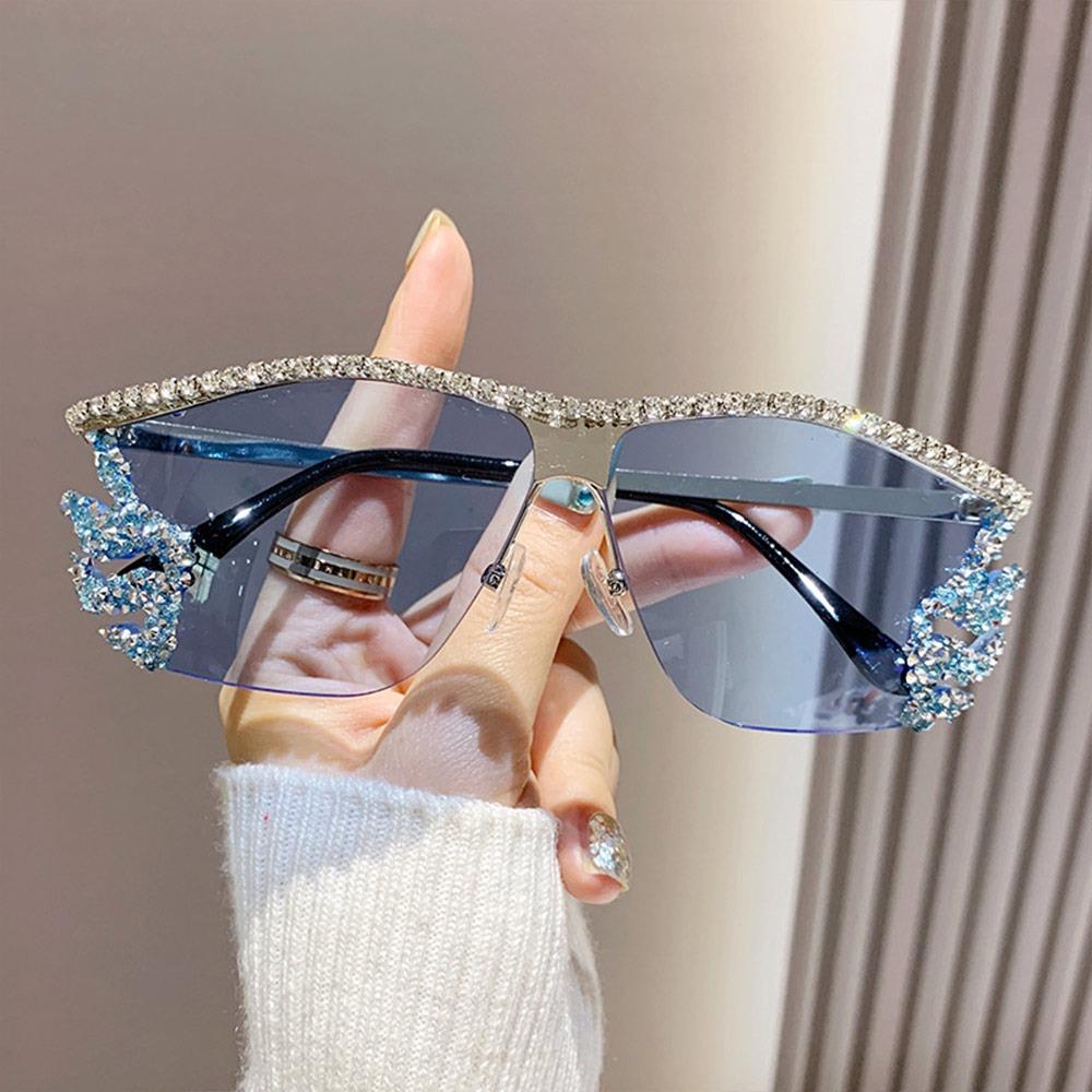 Rimless Sunglasses Punk Irregular Female Sunglasses Uv400 Protection Luxury Designer Diamond Crystal Shades For Women