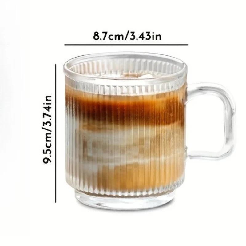 1/2PCS Vertical Grain Glass Coffee Cup 340ML Water Cup With Handle Suitable Iced Coffee Juice Cup Valentine's Day Gifts