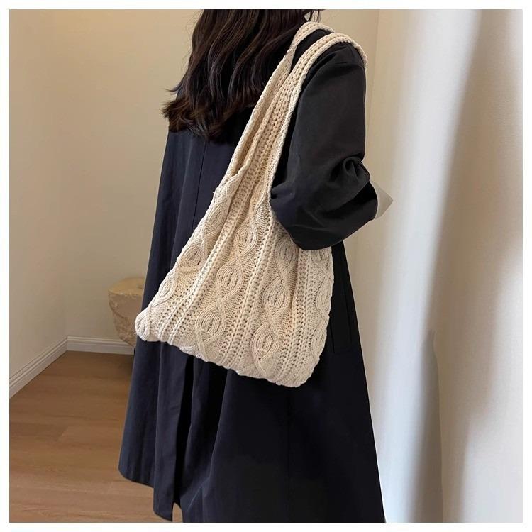 Vintage Handmade Knit Woven Tote Bag - Versatile Women's Handbag