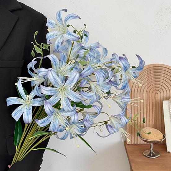 Faux Lily Flower Long Stem Artificial Lily Branch with 4 Bloom Heads And Leaves Real Touch Lilium Flower for Wedding Party Home Decor