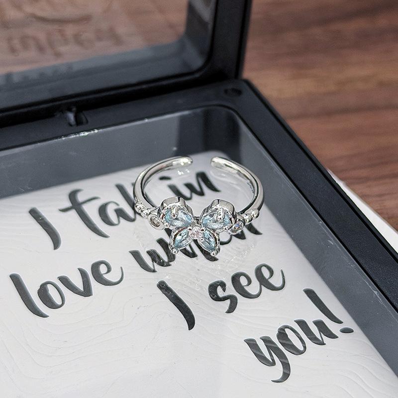 Commuter Sweet Girl Fairy Light Luxury Butterfly Full Diamond Zir*****Pen Ring Niche Premium Sense Stacked Ring Girl