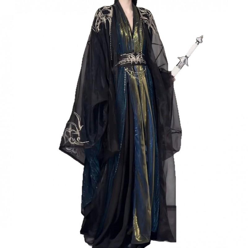 Hanfu Wei Jin Style Unisex Wide Sleeve Costume Set With Embroidery Red Blue Options