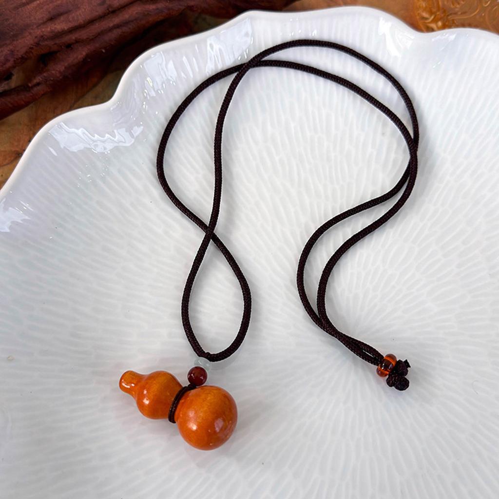 Handmade Wood Bottle Gourd Pendant Necklace Sweater Chain Wood Texture Suitable for Women Present with Adjustable Rope