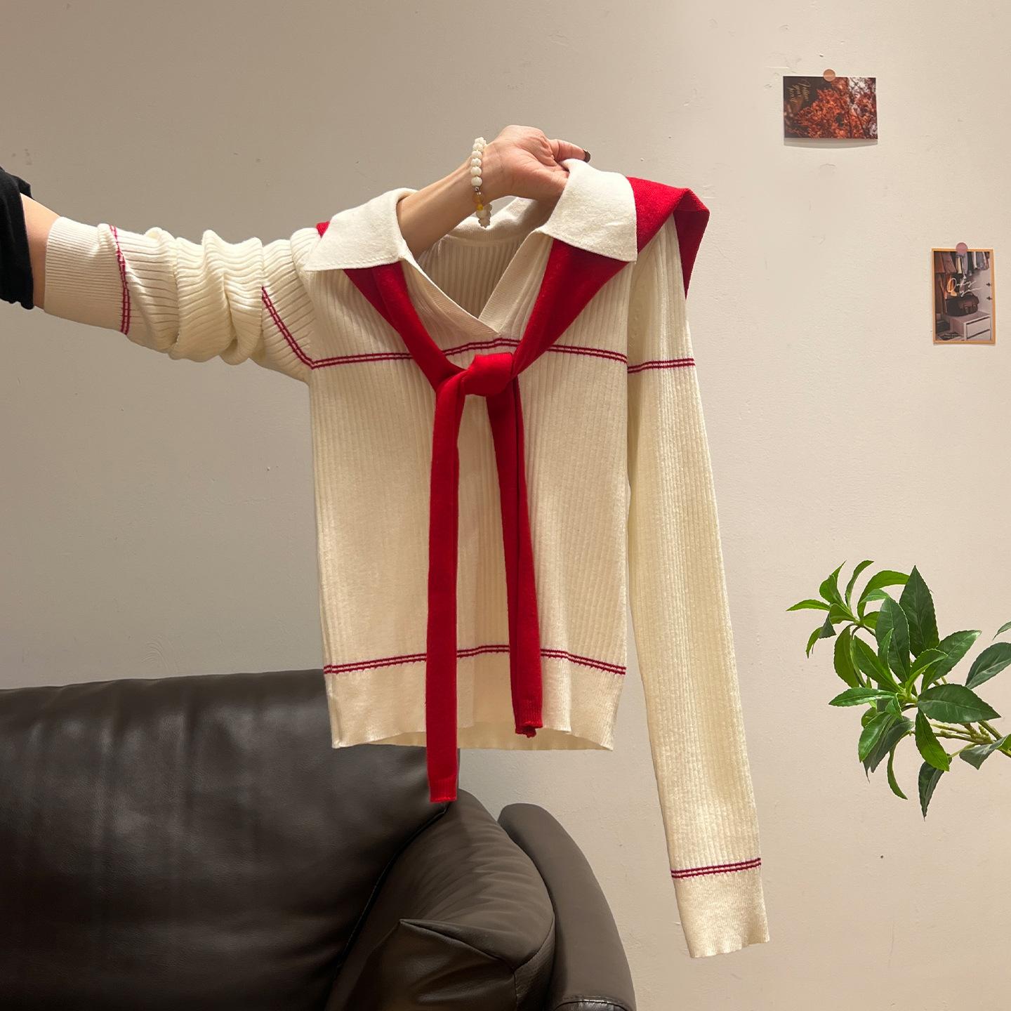 

New Year s red shawl white V-neck knitted sweater long-sleeved bottoming shirt with winter new slim top women s clothing One size fits all