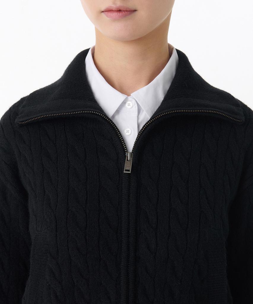 MUSINSA STANDARD WOMAN Women'S Cable Knit Zip-Up [Black]