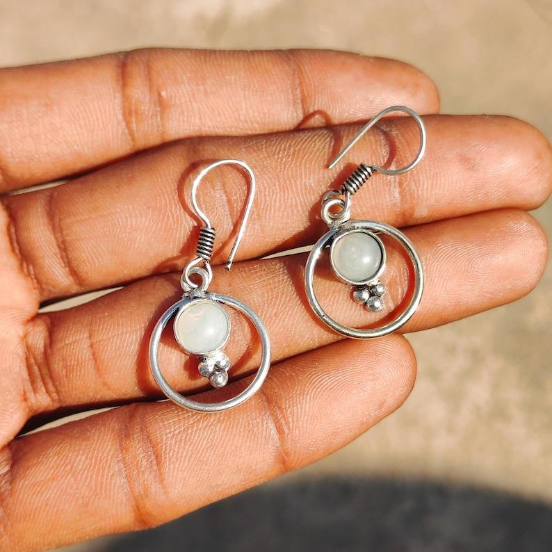 Solid 925 Sterling Silver Moonstone Handmade Designer Women Dangle Drop Earrings, Boho Earrings, Silver Jewelry