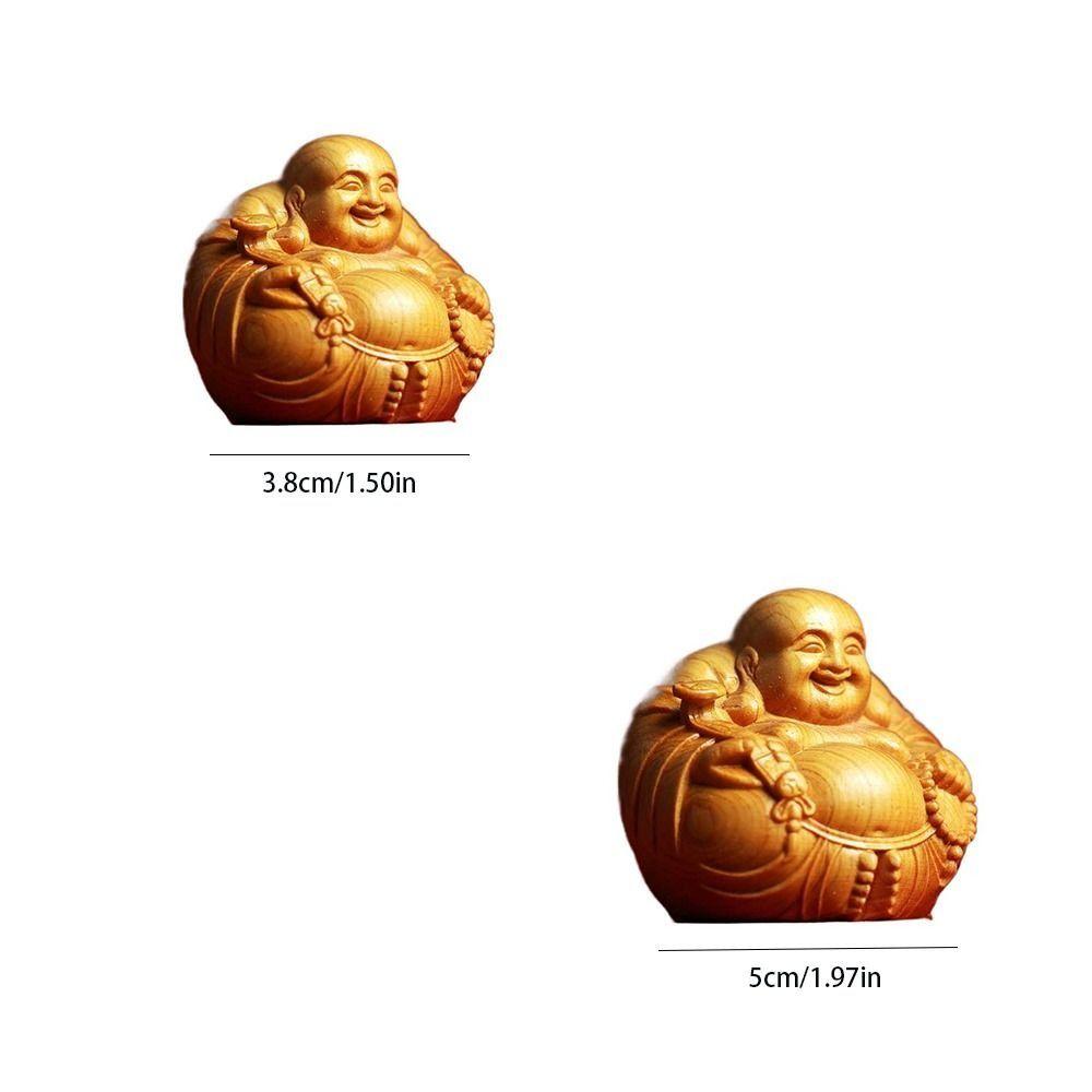 Woodcarving Laughing Buddha Maitreya Sculpture Mini Wooden Buddha Statue Craft Miniature Handmade Statue Children