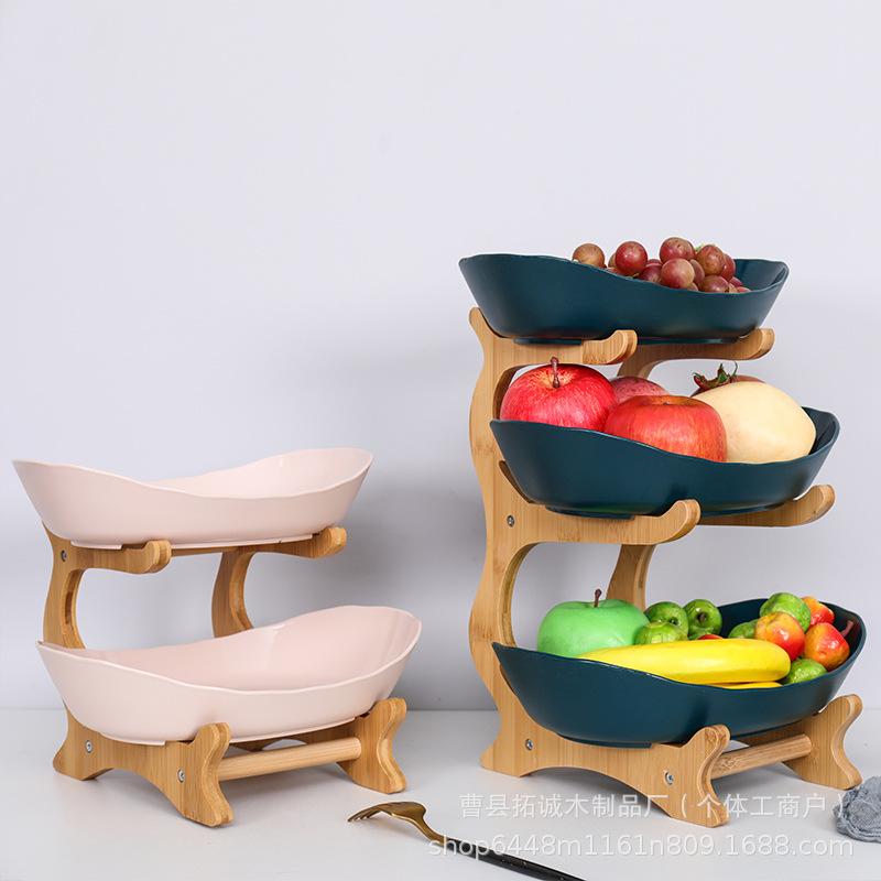 Elegant Three-Tier Bamboo Snack and Fruit Tray