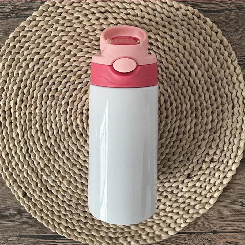12oz Sublimation Straight Sippy Cup Flip Top Kids Bottle Stainless Steel Double Wall Water Tumbler With Straw Sippy Bottle