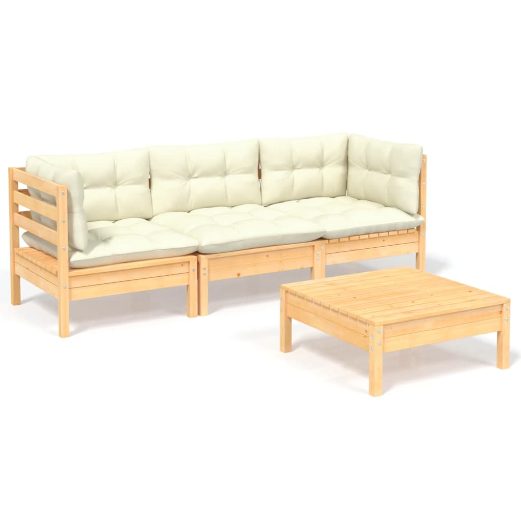 Vidaxl 4-Cz. Set da Giardino, Cuscini Crema, Pino
