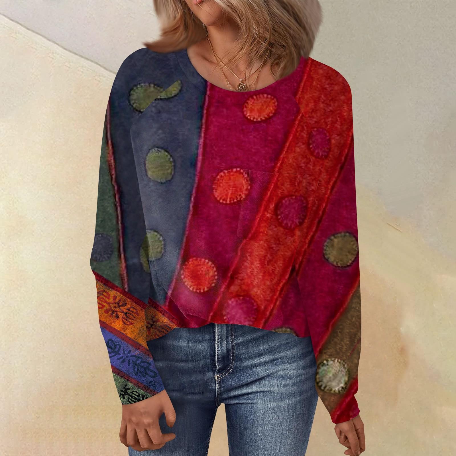 

Женский свободный топ с круглым вырезом, цветочным принтом и длинными рукавами XL киноварь