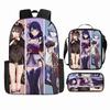 Luxury Popular Funny Novelty Genshin Impact 3D Printed 3pcs/Set Pupil School Bags Laptop Daypack Backpack Lunch Bag Pencil Case