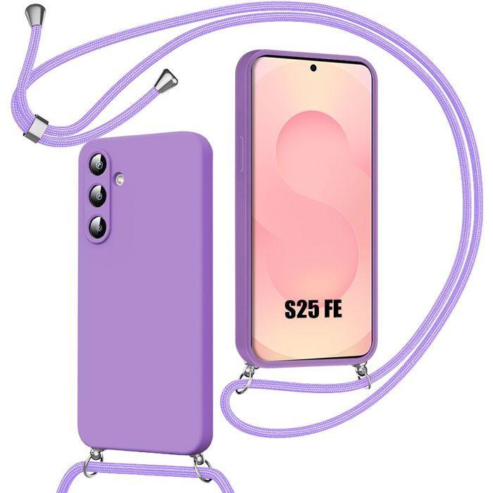 Coque pour Samsung Galaxy S25 FE, Silicone Anti-Rayures avec Cordon Réglable Violet
