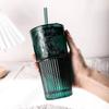 Large Capacity 600Ml Coffee Glass Straw Cup Dark Green Goddess Model Water Cup