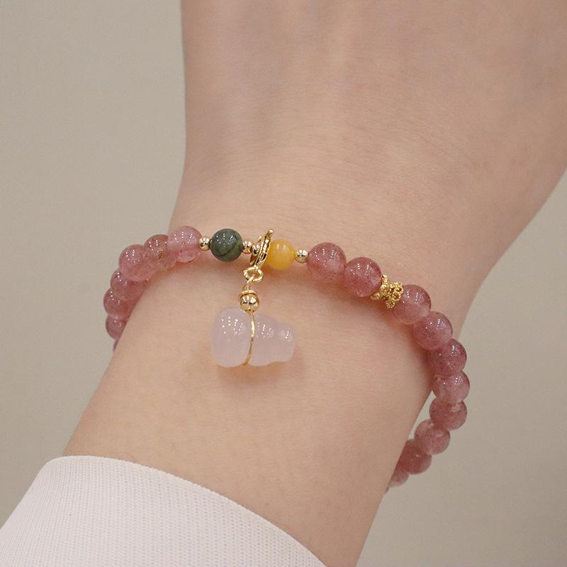 Natural Strawberry Crystal Jadeite Gourd Bracelet Bangles Women Fashion Jewelry Accessories Gift