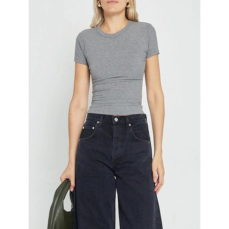 Skims Kardashian Original Soft Lounge Modal Rib Stretch Silm Round Neck Short Sleeve Tops