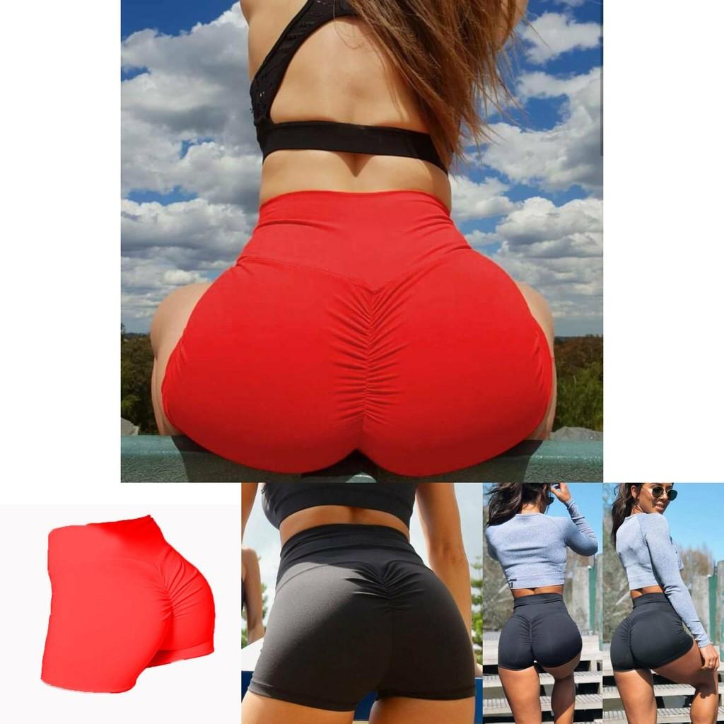 High Waist Yoga Shorts With Push Up Ruched Design For Gym Workouts**