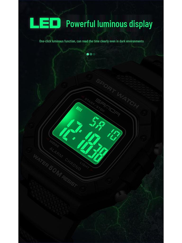 Sanda Korean-Style Waterproof Teen Electronic Watch with Alarm - Unisex Square Design for Students