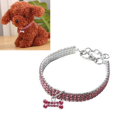 1Pcs Rhinestone Dog Cat Collar Elastic Neck Chain Bone Charm White Size L 30cm 5cm Stylish Comfortable Pet Neckwear Puppy