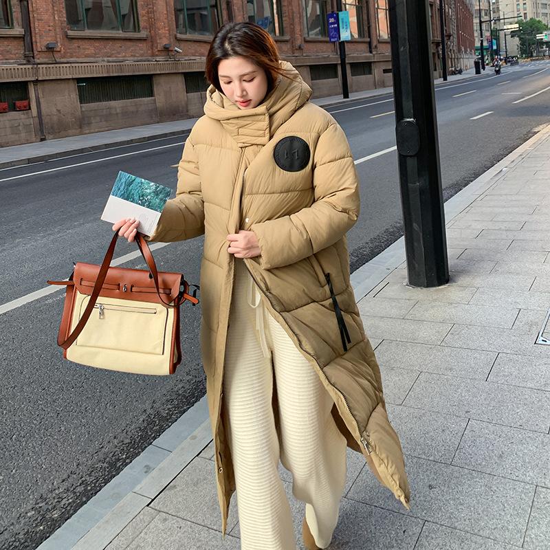 Over-knee thickened hooded down cotton-padded jacket for women's winter new student bread jacket jacket
