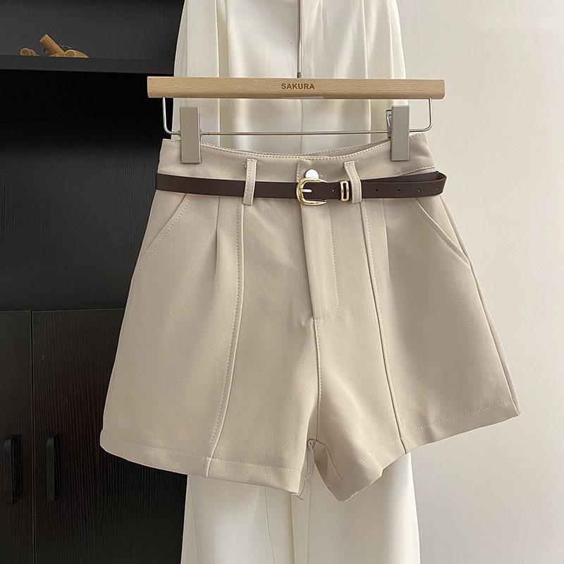 2025 Summer Korean Style Retro High-Waist A-Line Wide-Leg Women's Casual Shorts