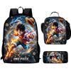 One Piece 15-Inch Mochila 3 Pcs Lightweight Adjustable Cartoon School Backpack With Lunch Bag Pencil Case For Children Ages 6-10