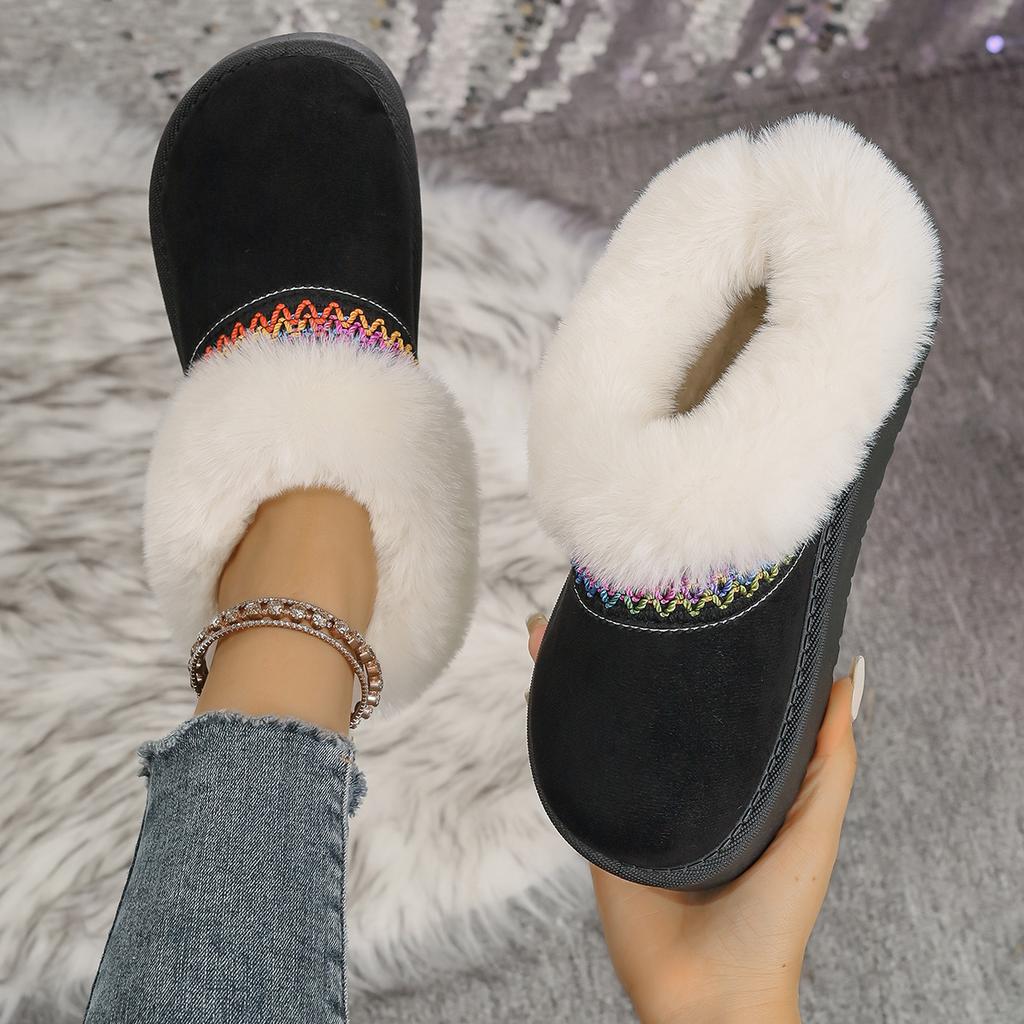 Mode Lässige Ethnische Stickerei Schneestiefel Damen 2025 Weiche Dicke Sohle Kurzer Plüsch Schneestiefel Winter Warm Gestrickte Stiefelschaft Schuhe